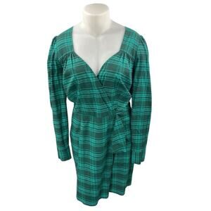 NEW Fashion to Figure Womens Green Plaid Long Sleeve Mini Wrap A-Line Dress 2